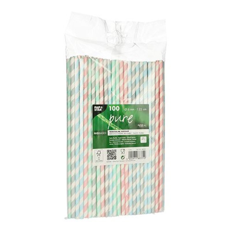 Papstar 88331 disposable drinking straws 100 pc(s) Assorted colours