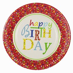 PAPSTAR Assiette en carton "Happy Birthday", rond, 230 mm