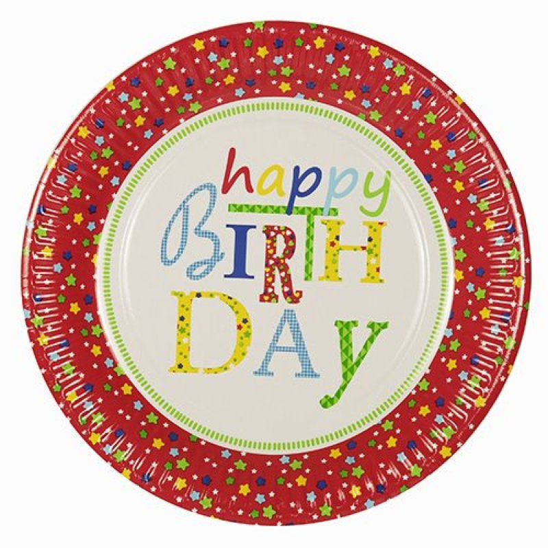 PAPSTAR Assiette en carton "Happy Birthday", rond, 230 mm