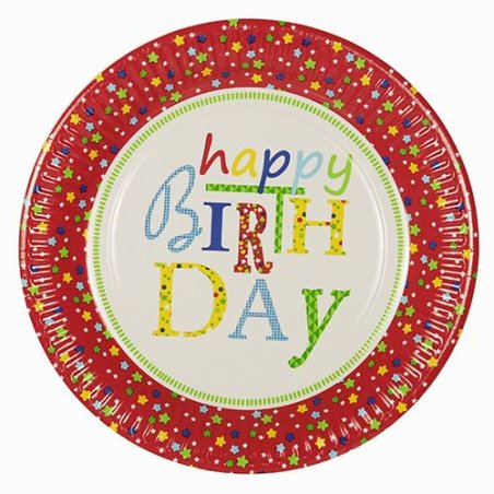 PAPSTAR Assiette en carton "Happy Birthday", rond, 230 mm