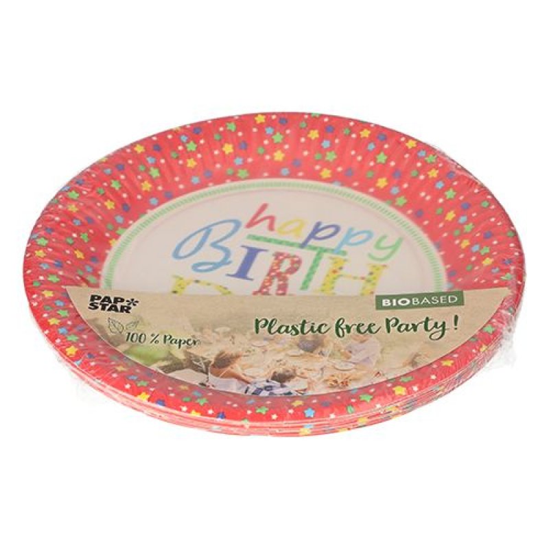PAPSTAR Assiette en carton "Happy Birthday", rond, 230 mm