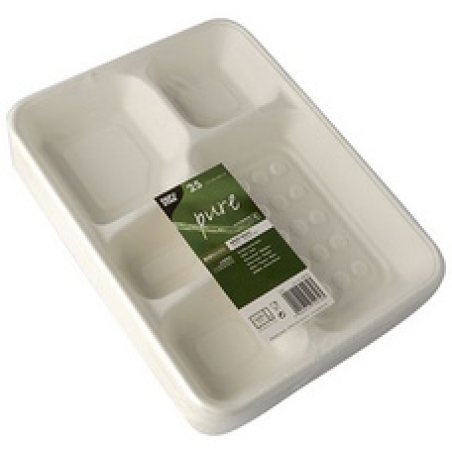 PAPSTAR Plateau en canne à sucre, 5 compartiments, blanc