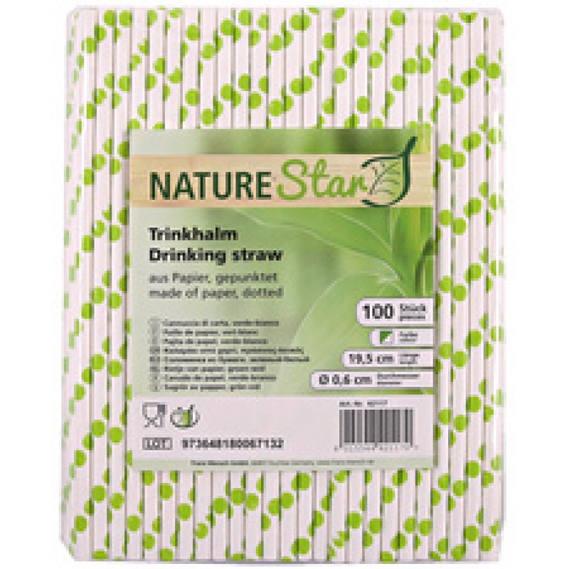 NATURE Star Paille en papier, 197 mm, à pois vert / blanc