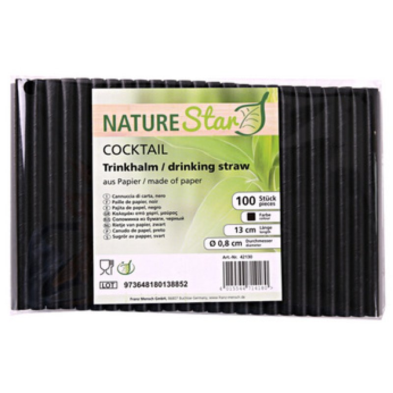 NATURE Star Paille en papier "Cocktail", 130 mm, noir