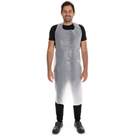 HYGOSTAR Tablier à bavette PEHD, gaufré, 12 microns, blanc