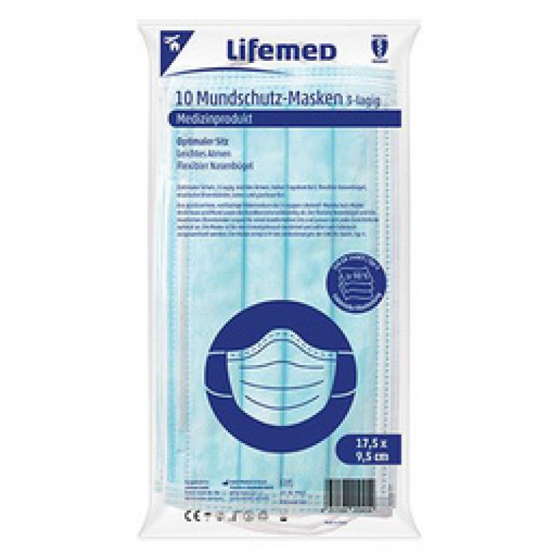 Lifemed Masque type II, 3 plis, bleu
