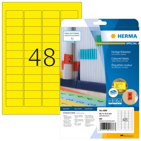 HERMA Coloured Labels A4 45.7x21.2 mm yellow paper matt 960 pcs.