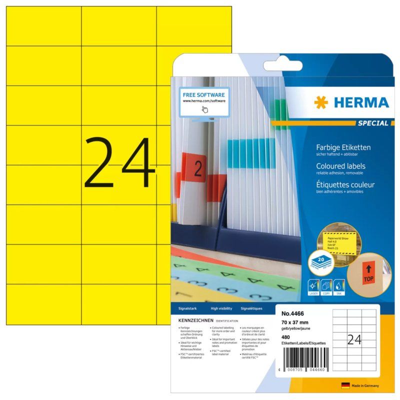 HERMA Etiquette universelle SPECIAL, 70 x 37 mm, jaune