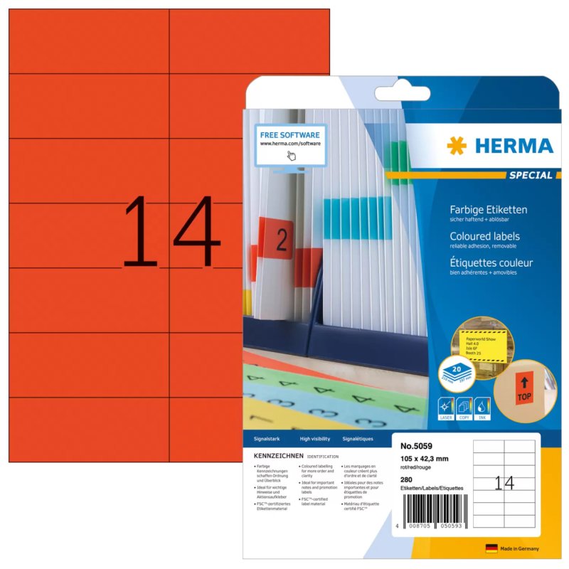 HERMA Etiquette universelle SPECIAL, 105 x 42,3 mm, rouge