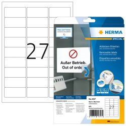 HERMA Étiquettes amovibles A4 63.5x29.6 mm, blanches, Movables/amovibles, papier mat, 675 pcs