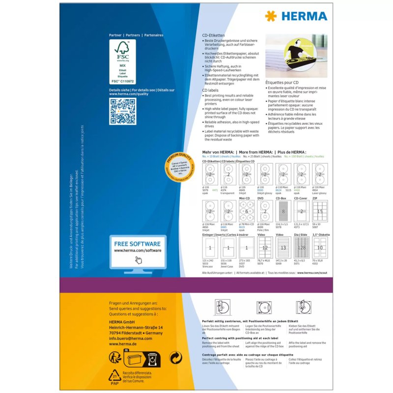 HERMA 4471 étiquette auto-collante Cercle Permanent Blanc 200 pièce(s)