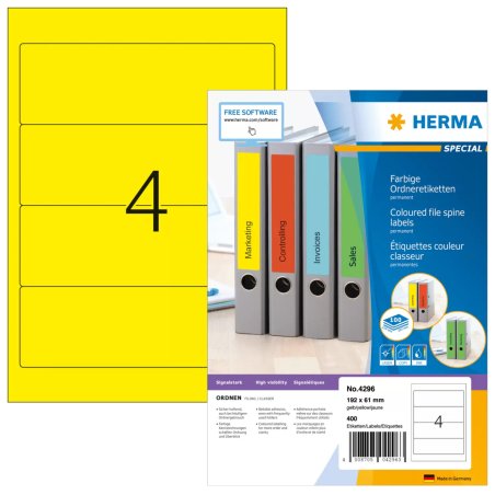 HERMA File labels A4 192x61 mm yellow paper matt opaque 400 pcs.
