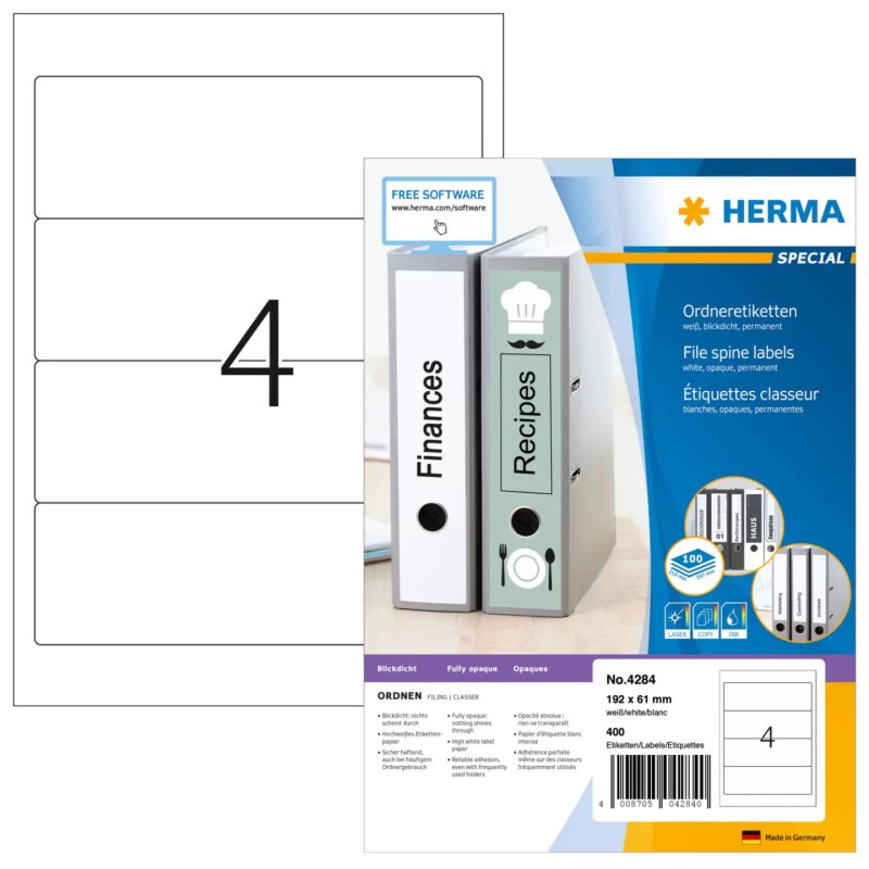 HERMA Etiquette dos de classeur SPECIAL, 192 x 61 mm, blanc