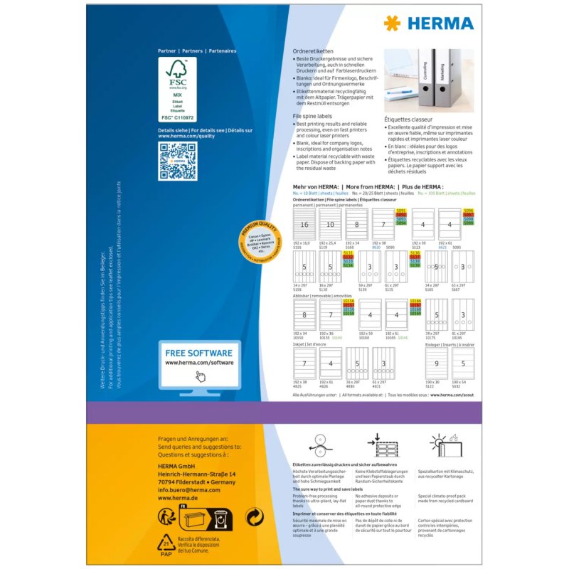 HERMA Etiquette dos de classeur SPECIAL, 192 x 61 mm, blanc
