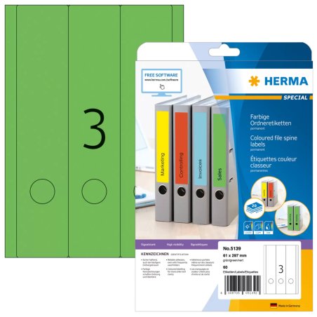 HERMA File labels A4 61x297 mm green paper matt opaque 60 pcs.