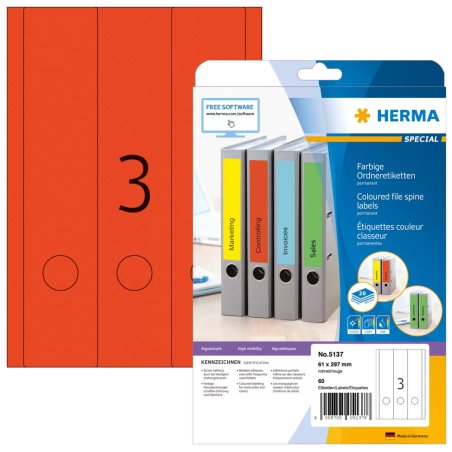 HERMA File labels A4 61x297 mm red paper matt opaque 60 pcs.