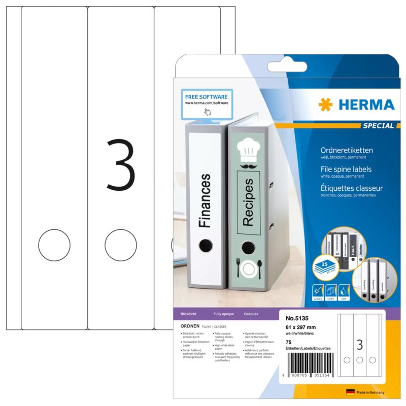 HERMA Etiquette dos de classeur SPECIAL, 61 x 297 mm, blanc