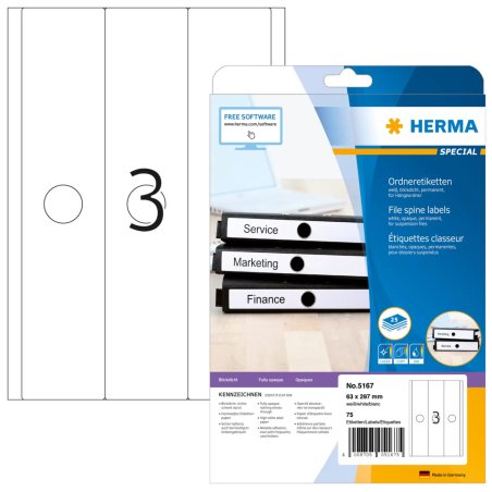 HERMA Suspension file labels A4 63x297 mm white paper matt opaque 75 pcs.