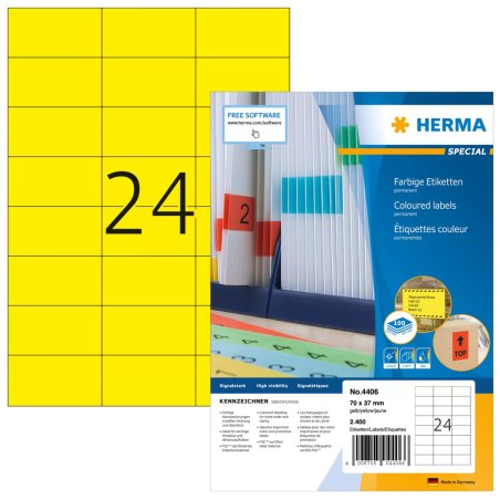 HERMA 4406 étiquette auto-collante Rectangle Permanent Jaune 2400 pièce(s)