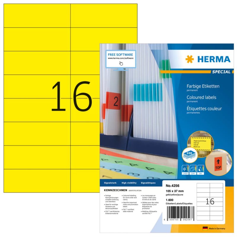 HERMA Coloured Labels A4 105x37 mm yellow paper matt 1600 pcs.