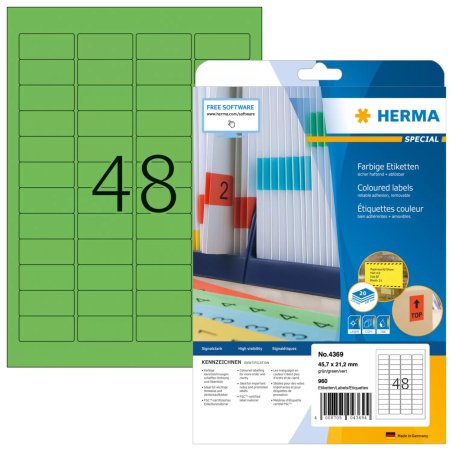 HERMA Étiquettes couleur A4 45.7x21.2 mm, vertes, papier mat, 960 pcs