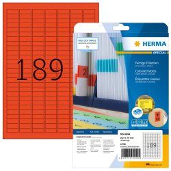 HERMA Étiquettes couleur A4 25.4x10 mm, rouges, papier mat, 3780 pcs