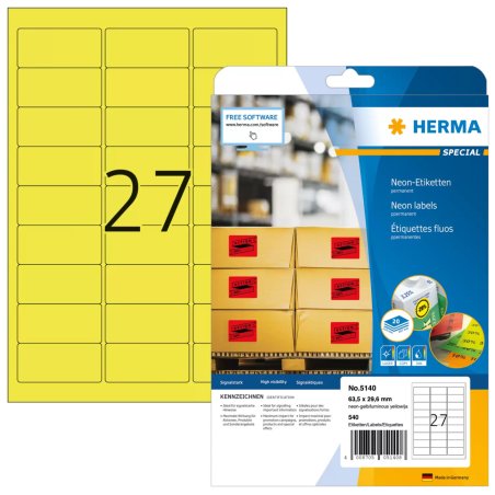 HERMA 5140 étiquette auto-collante Rectangle aux angles arrondis Permanent Jaune 540 pièce(s)