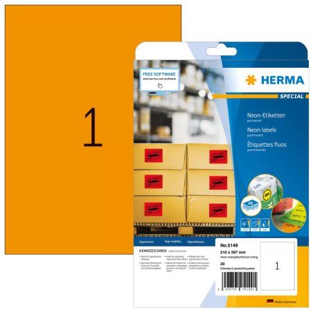 HERMA 5149 étiquette auto-collante Rectangle Permanent Orange 20 pièce(s)