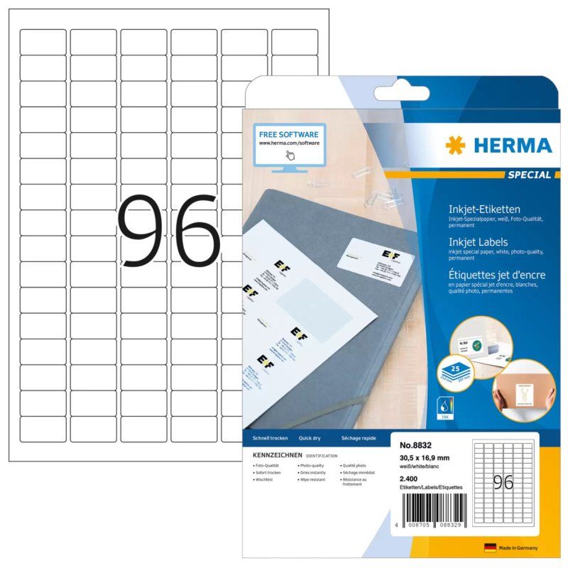 HERMA Etiquette jet d'encre SPECIAL, 30,5 x 16,9 mm, blanc