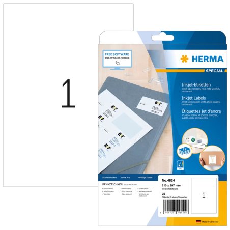HERMA Inkjet labels A4 210x297 mm white paper matt 25 pcs.