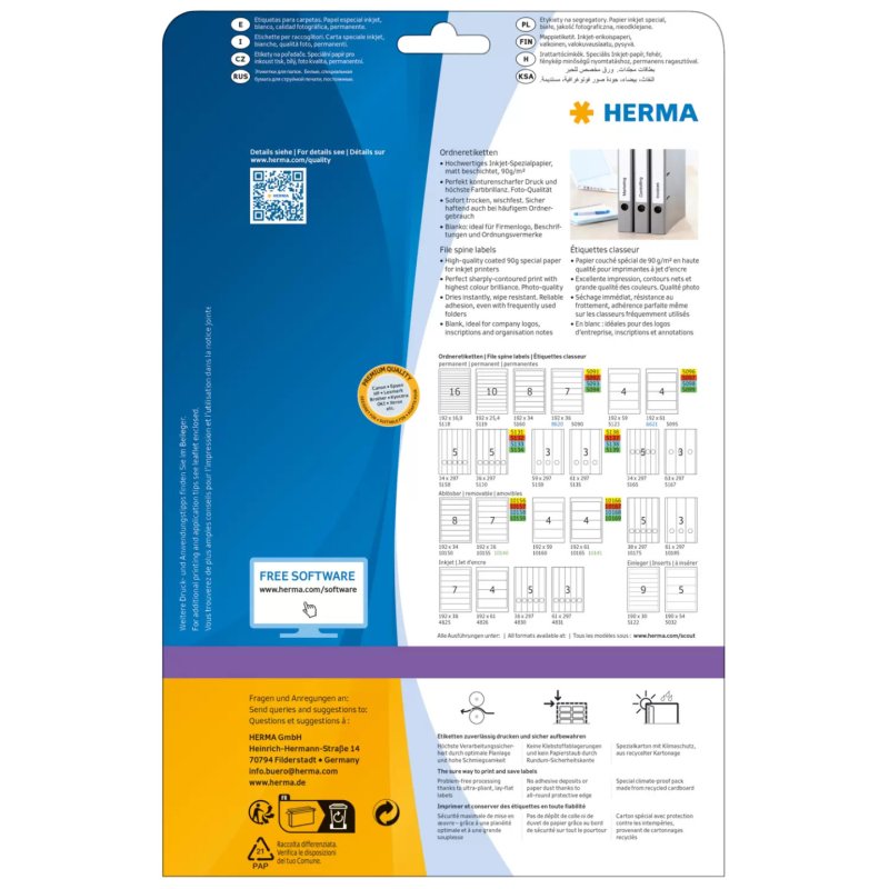 HERMA Inkjet file labels A4 192x61 mm white paper matt 100 pcs.