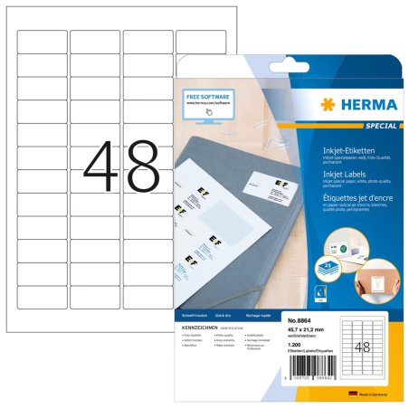 HERMA Inkjet labels A4 45.7x21.2 mm white paper matt 1200 pcs.