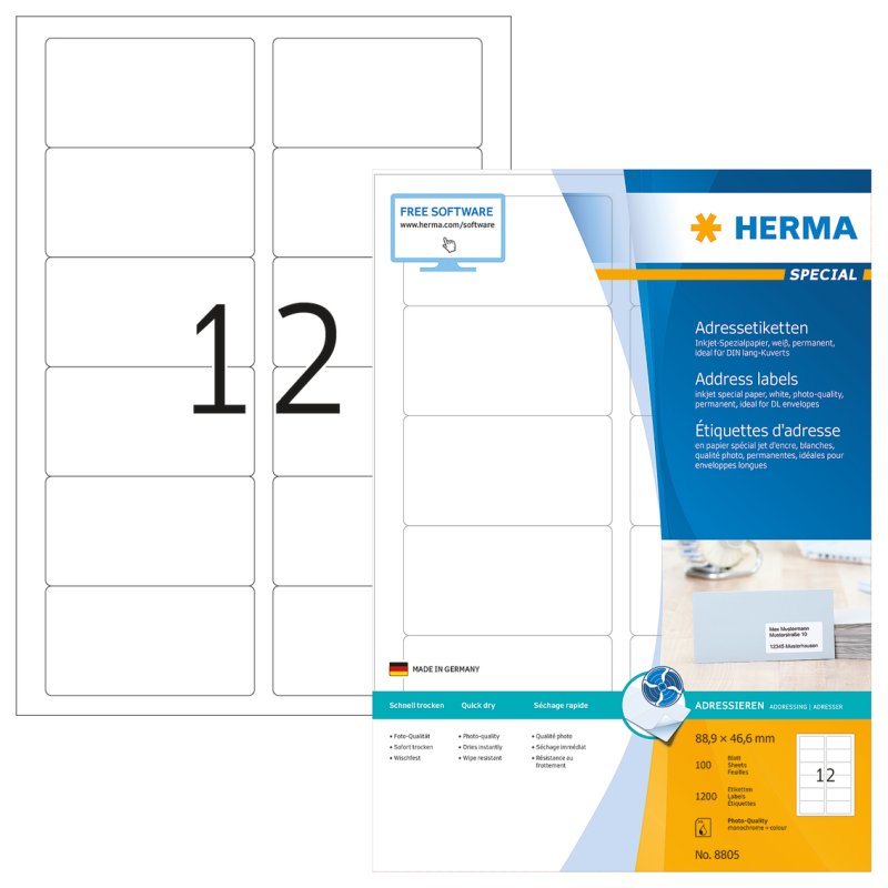 HERMA Etiquette InkPrint SPECIAL, 88,9 x 46,6 mm, blanc