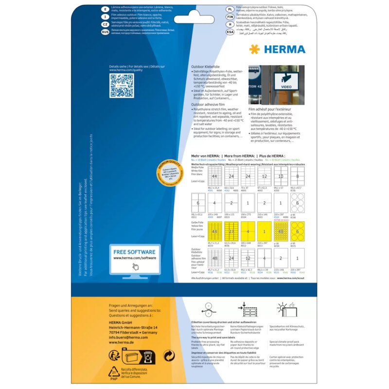 HERMA Labels A4 outdoor film 210x297 mm white extra strong adhesion film matt weatherproof 10 pcs.