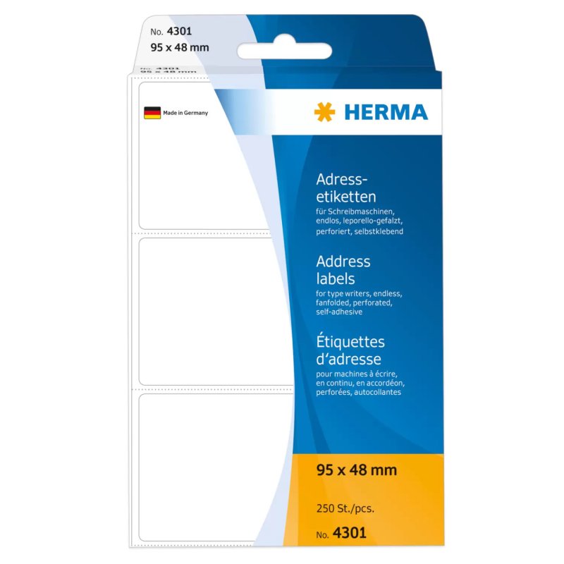 HERMA Address labels for typewriters continous fanfolded 95x48 mm white paper matt 250 pcs.