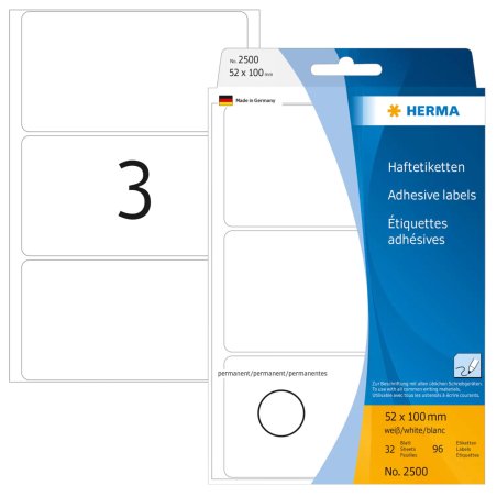 HERMA Étiquettes universelles 52x100 mm, blanches, papier mat, inscription à main, 96 pcs