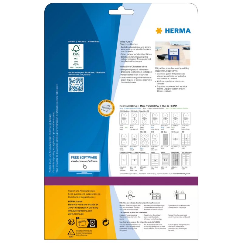HERMA Etiquette pour cassettes vidéo SPECIAL, 147,3 x 20 mm