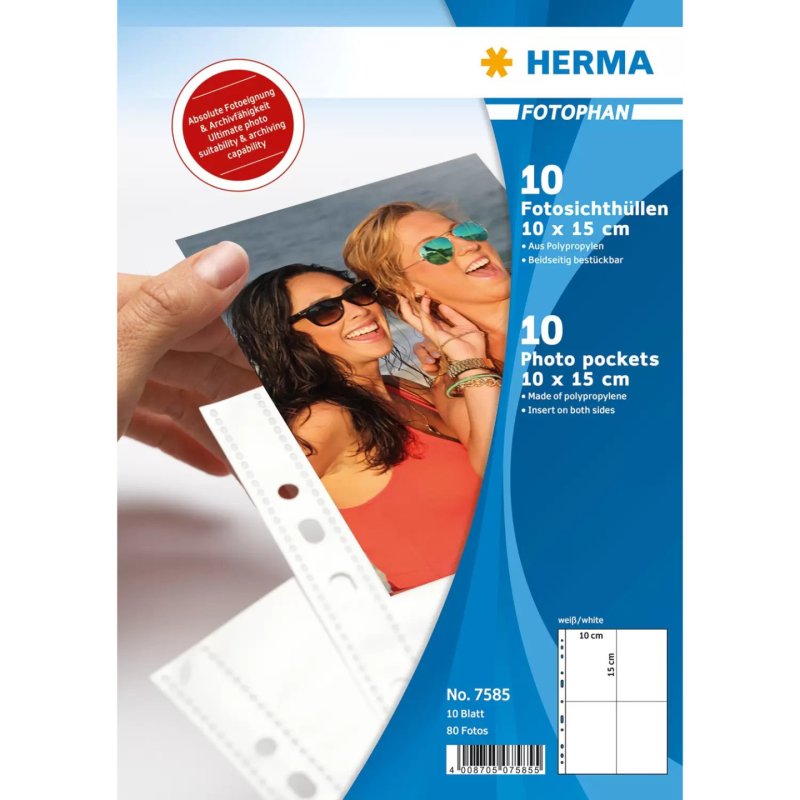 HERMA 7585 protecteur de feuilles 100 x 150 mm Polypropylène (PP) 10 pièce(s)