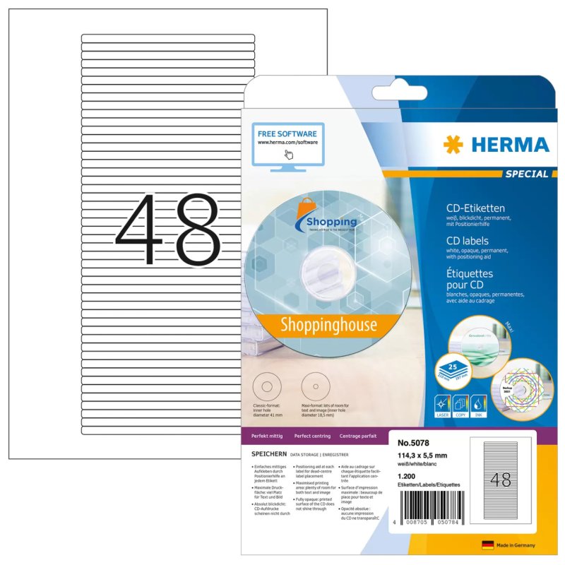HERMA Etiquette pour étuis de CD SPECIAL, 114,3 x 5,5 mm