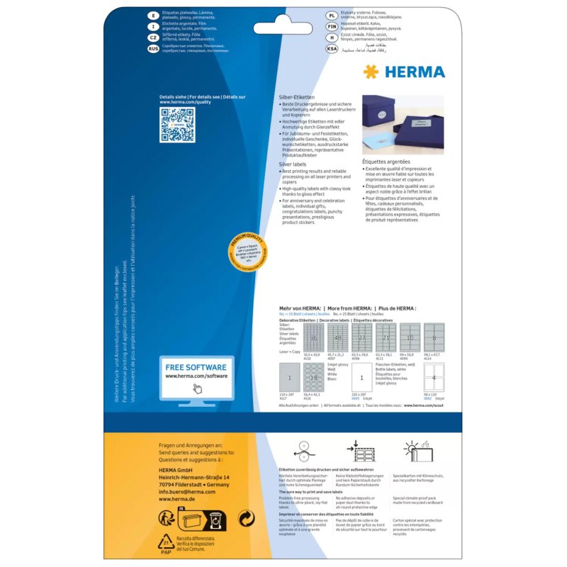 HERMA Etiquette en film SPECIAL, 99,1 x 67,7 mm, argent