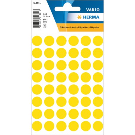 HERMA Multi-purpose labels / colour dots, Ø 13 mm, round, yellow étiquette auto-collante Cercle Permanent Jaune 240