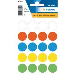 HERMA Étiquettes universelles Ø 19 mm rondes, couleurs assorties, papier mat, 100 pcs