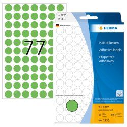HERMA Multi-purpose labels/colour dots Ø 13 mm round green paper matt hand inscription 2464 pcs.