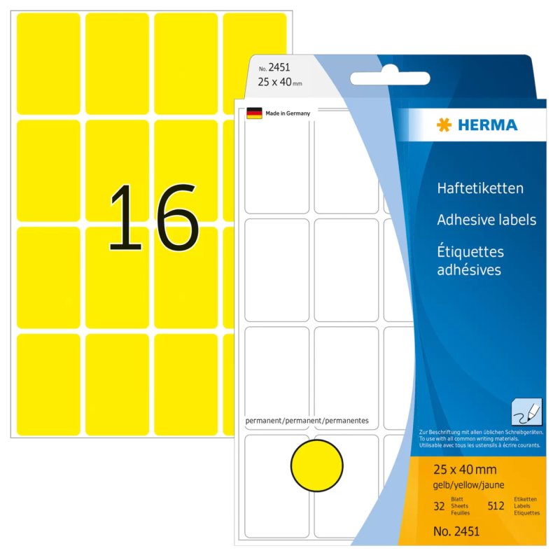 HERMA Multi-purpose labels 25x40 mm yellow paper matt hand inscription 512 pcs.