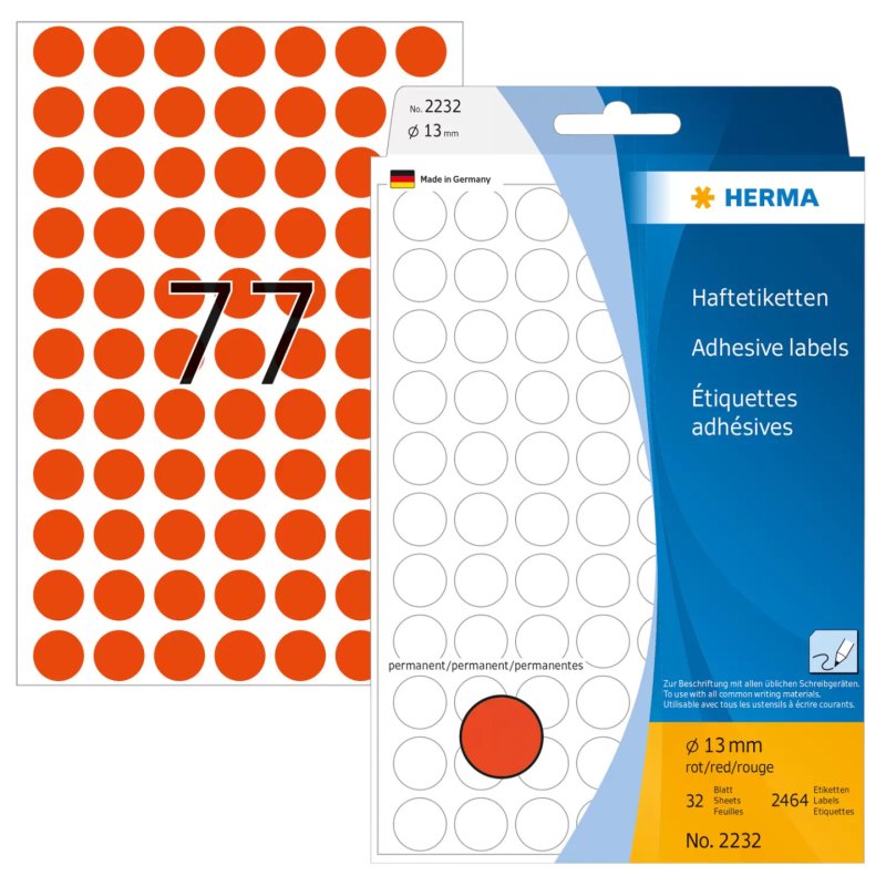 HERMA Multi-purpose labels/colour dots Ø 13 mm round red paper matt hand inscription 2464 pcs.