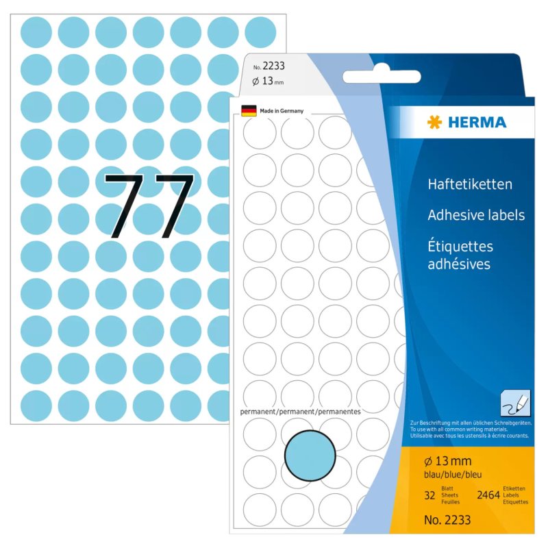 HERMA Multi-purpose labels/colour dots Ø 13 mm round blue paper matt hand inscription 2464 pcs.