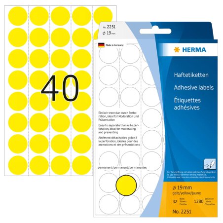 HERMA Pastille adhésive, diamètre: 19 mm, jaune