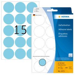 HERMA Multi-purpose labels/colour dots Ø 32 mm round blue paper matt hand inscription 480 pcs.