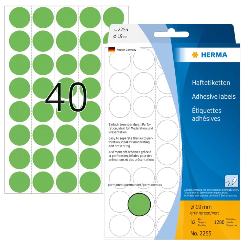 HERMA Pastille adhésive, diamètre: 19 mm, vert