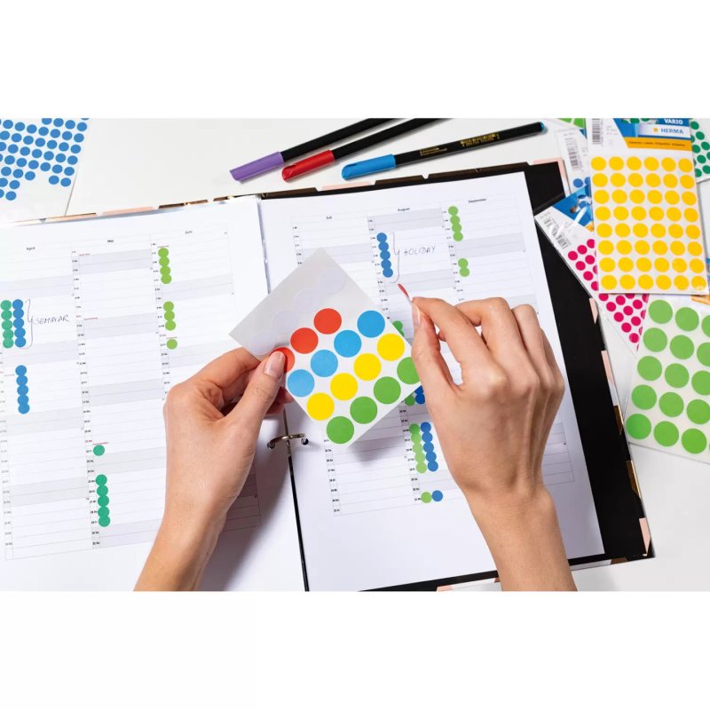 HERMA Étiquettes/pastilles de couleur Ø 19 mm rondes, vertes, papier mat, support perforé, 1280 pcs